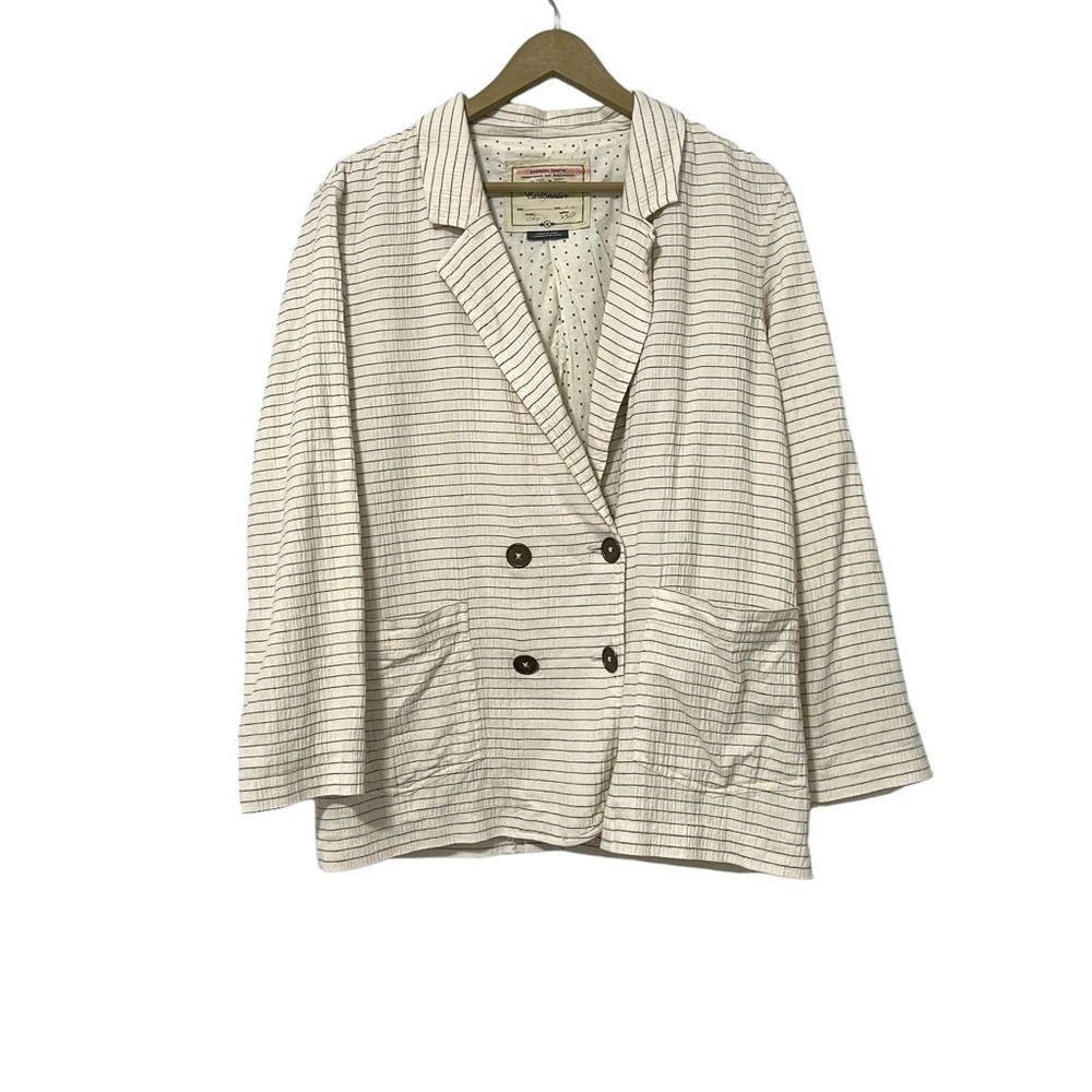 Anthropologie Cartonnier Ivory Blue‎ Striped Button Front Blazer Size Medium